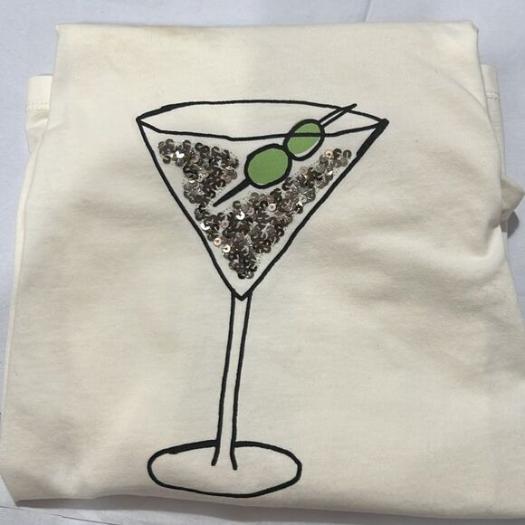 J. Crew Factory Martini graphic sequins Collector Tee Ivory NWT XS - Picture 4 of 6